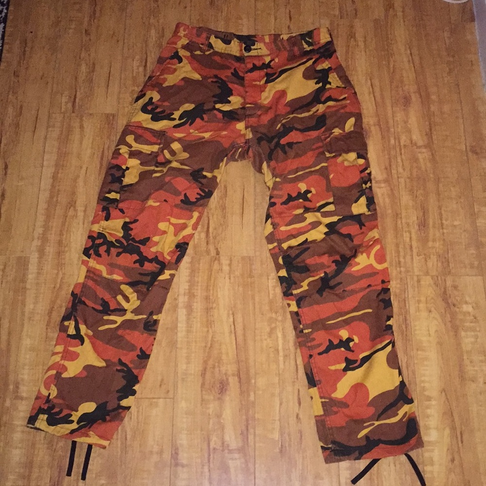 Orange camouflage cargo pants